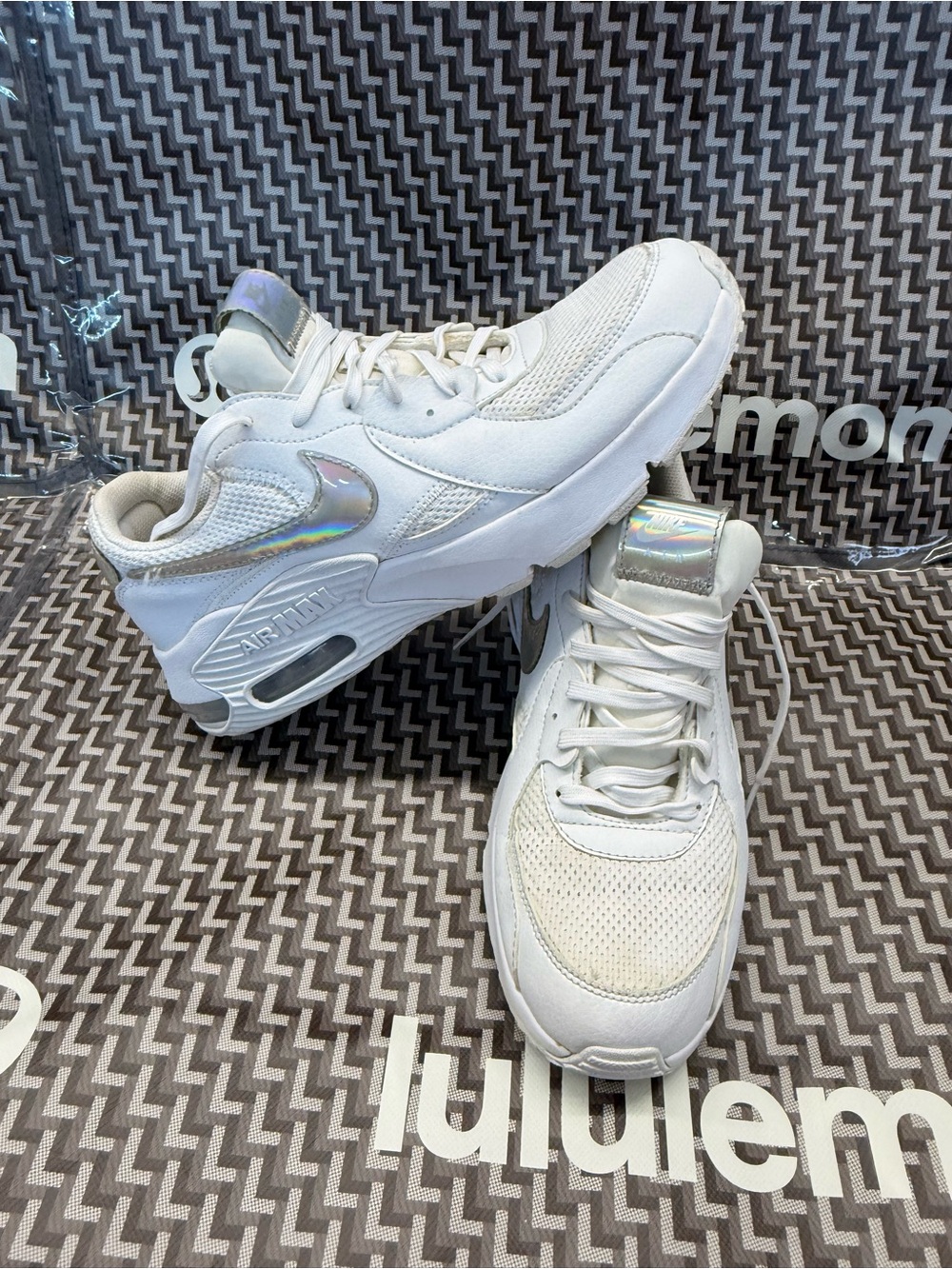 Nike Women's White Sneakers with Iridescent Swoosh